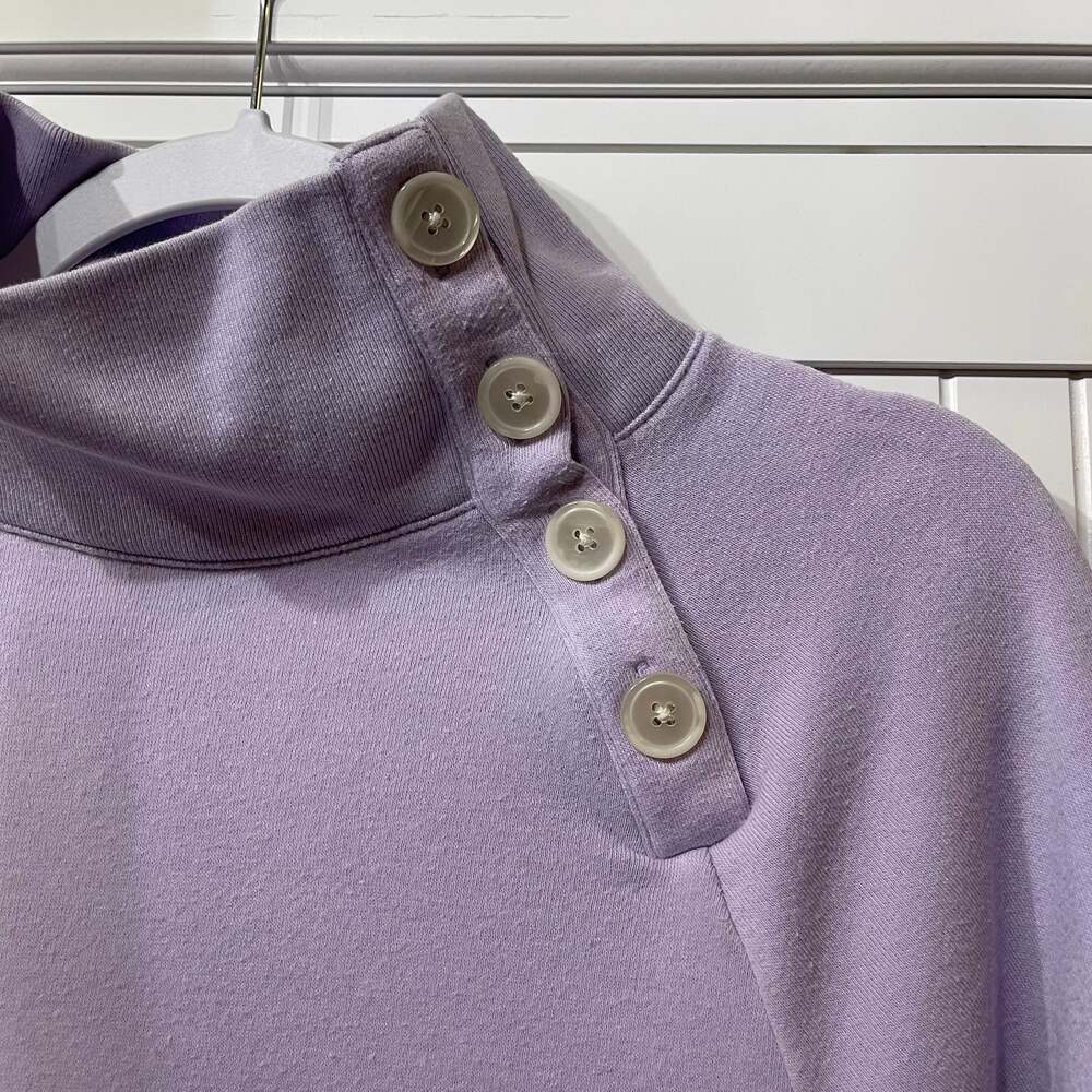 J.Crew Womens Sweatshirt Lavender XL Button Mock Neck Pullover Fleece Preppy - Picture 4 of 9